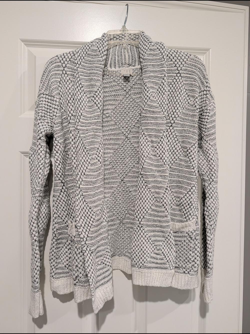 Cozy Open-Front Knit Cardigan - White/Gray
